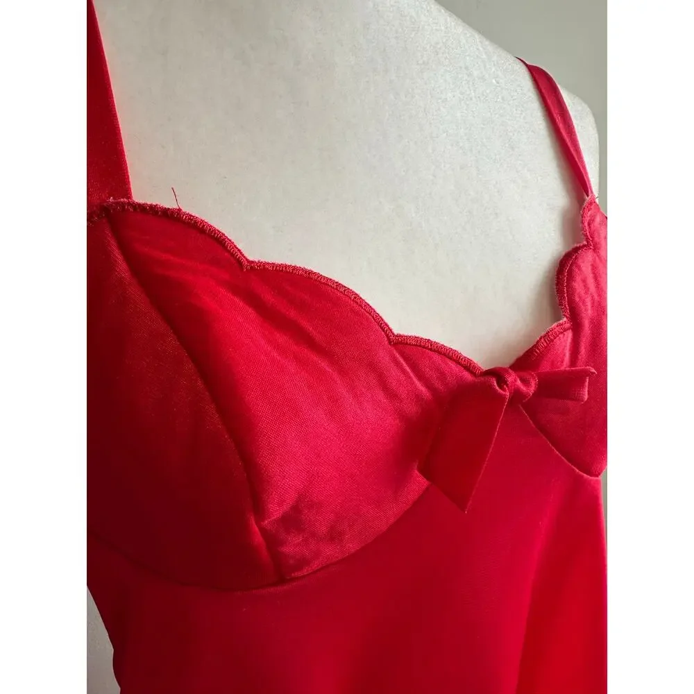 Vintage Deadstock Vassarette Nightie Mini Dress Slip Red M - Picture 2 of 12
